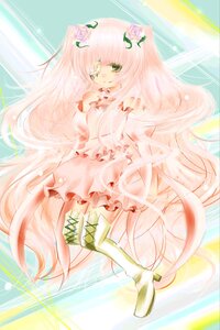 Rating: Safe Score: 0 Tags: 1girl boots dress flower frills green_eyes hair_flower hair_ornament hatsune_miku image kirakishou knee_boots long_hair pink_hair smile solo thigh_boots thighhighs very_long_hair User: admin