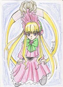 Rating: Safe Score: 0 Tags: 1girl bangs blonde_hair bonnet bow bowtie dress expressionless flower full_body green_neckwear image long_hair long_sleeves looking_at_viewer marker_(medium) shinku sidelocks solo standing traditional_media twin_drills twintails very_long_hair User: admin