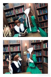 Rating: Safe Score: 0 Tags: 1boy 91076 book book_stack bookshelf brown_hair hat holding_book ladder library long_hair long_sleeves multiple_cosplay standing tagme voile User: admin