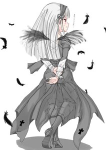 Rating: Safe Score: 0 Tags: 1girl bird black_feathers black_wings dove dress feathered_wings feathers full_body hairband image long_hair long_sleeves red_eyes silver_hair smile solo suigintou white_background wings User: admin