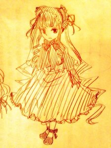 Rating: Safe Score: 0 Tags: 1girl auto_tagged dress frills full_body hair_ribbon image long_hair looking_at_viewer monochrome patchouli_knowledge ribbon shinku simple_background solo standing traditional_media User: admin