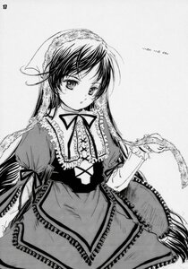 Rating: Safe Score: 0 Tags: 1girl blush dress frills greyscale image lolita_fashion long_hair long_sleeves looking_at_viewer monochrome ribbon simple_background solo suiseiseki very_long_hair User: admin