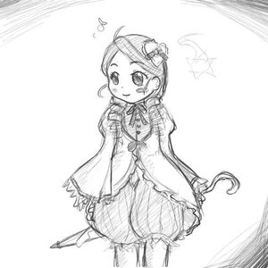 Rating: Safe Score: 0 Tags: 1girl blush dress greyscale hair_ornament image kanaria long_sleeves looking_at_viewer monochrome ribbon simple_background sketch smile solo User: admin