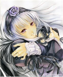 Rating: Safe Score: 0 Tags: 1girl colored_pencil_(medium) dress flower frills hairband image long_hair looking_at_viewer purple_eyes ribbon rose shikishi silver_hair solo suigintou traditional_media wings User: admin