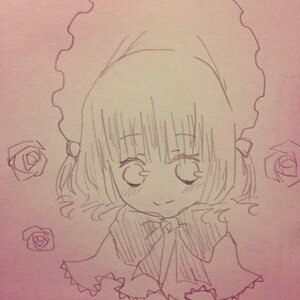 Rating: Safe Score: 0 Tags: 1girl bow eyebrows_visible_through_hair flower image monochrome pink_rose rose shinku short_hair smile solo spoken_squiggle squiggle traditional_media white_rose User: admin