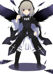 Rating: Safe Score: 0 Tags: 1girl auto_tagged bangs black_wings dress feathers frills full_body hairband image leg_garter long_hair long_sleeves looking_at_viewer red_eyes ribbon silver_hair simple_background solo standing suigintou white_background wings User: admin