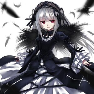 Rating: Safe Score: 0 Tags: 1girl black_dress black_feathers black_wings dress feathered_wings feathers frills hairband image juliet_sleeves long_hair long_sleeves looking_at_viewer pink_eyes puffy_sleeves red_eyes ribbon rose silver_hair smile solo suigintou white_background white_feathers wings User: admin