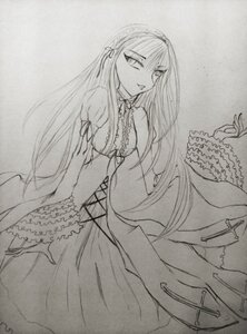 Rating: Safe Score: 0 Tags: 1girl dress frills greyscale hairband image long_hair long_sleeves looking_at_viewer monochrome smile solo suigintou traditional_media very_long_hair User: admin