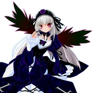 Rating: Safe Score: 0 Tags: 1girl black_wings detached_collar dress flower frills hairband image long_hair long_sleeves looking_at_viewer pink_eyes puffy_sleeves rose silver_hair smile solo suigintou wings User: admin