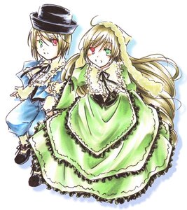 Rating: Safe Score: 0 Tags: 2girls ahoge blonde_hair blue_dress doll dress frills full_body green_dress green_eyes grin hat head_scarf heterochromia image layered_dress long_hair long_sleeves looking_at_viewer multiple_girls pair red_eyes rozen_maiden rozen_maiden_traumend short_hair siblings simple_background sisters smile souseiseki standing suiseiseki top_hat twins very_long_hair white_background User: admin