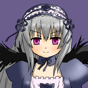 Rating: Safe Score: 0 Tags: 1girl black_wings blush detached_collar dress flower frills hairband image lolita_hairband long_hair long_sleeves looking_at_viewer ribbon rose silver_hair simple_background smile solo suigintou upper_body wings User: admin