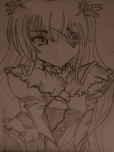 Rating: Safe Score: 0 Tags: 1girl bangs barasuishou closed_mouth detached_collar dress eyebrows_visible_through_hair flower greyscale hair_between_eyes hair_flower hair_ornament image long_hair long_sleeves looking_at_viewer monochrome rose solo torn_clothes traditional_media upper_body User: admin