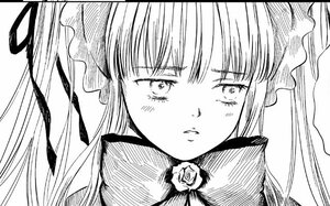 Rating: Safe Score: 0 Tags: 1girl bangs flower greyscale image letterboxed long_hair looking_at_viewer monochrome rose shinku simple_background solo white_background User: admin