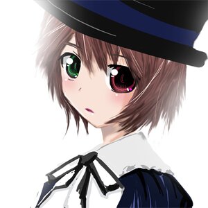 Rating: Safe Score: 0 Tags: 1girl bangs black_headwear black_ribbon blush brown_hair fedora green_eyes hat heterochromia image looking_at_viewer red_eyes ribbon short_hair simple_background solo souseiseki striped top_hat vertical_stripes white_background User: admin