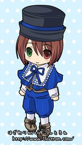 Rating: Safe Score: 0 Tags: 1girl blue_dress blush boots bow brown_hair chibi dress full_body green_eyes halftone halftone_background hat heterochromia image long_sleeves looking_at_viewer pantyhose polka_dot polka_dot_background red_eyes short_hair smile solo souseiseki standing top_hat white_legwear User: admin