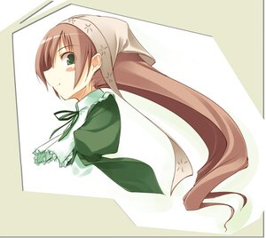 Rating: Safe Score: 0 Tags: 1girl auto_tagged blush brown_hair dress drill_hair frills green_dress green_eyes hat head_scarf image jirou_(chekoro) long_hair long_sleeves looking_at_viewer ribbon rozen_maiden simple_background smile solo striped striped_background suiseiseki very_long_hair User: admin