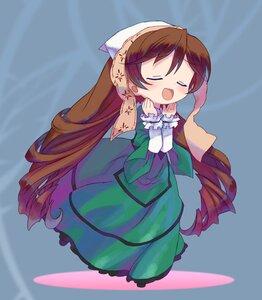 Rating: Safe Score: 0 Tags: 1girl :d auto_tagged bonnet brown_hair chibi closed_eyes dress frills full_body green_dress head_scarf image long_hair long_sleeves open_mouth own_hands_together smile solo suiseiseki veil very_long_hair User: admin