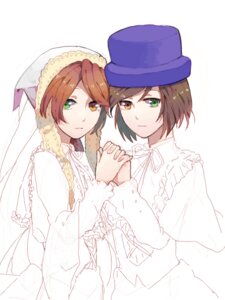 Rating: Safe Score: 0 Tags: 2girls brown_hair dress frills green_eyes hat heterochromia holding_hands image interlocked_fingers long_hair long_sleeves looking_at_viewer multiple_girls pair red_eyes short_hair siblings sisters souseiseki suiseiseki top_hat twins User: admin