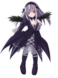 Rating: Safe Score: 0 Tags: 1girl black_footwear black_wings boots detached_collar dress flower frilled_sleeves frills full_body hairband image knee_boots long_hair long_sleeves looking_at_viewer pink_eyes puffy_sleeves ribbon silver_hair solo suigintou white_background wings User: admin