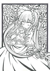 Rating: Safe Score: 0 Tags: 1girl dress flower frills greyscale hairband image long_hair long_sleeves looking_at_viewer monochrome ribbon rose shinku simple_background solo twintails very_long_hair User: admin