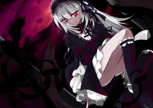 Rating: Safe Score: 0 Tags: 1girl black_wings boots dress feathers frills gothic_lolita hairband image juliet_sleeves lolita_fashion lolita_hairband long_hair long_sleeves looking_at_viewer puffy_sleeves red_eyes ribbon silver_hair solo suigintou white_hair wings User: admin