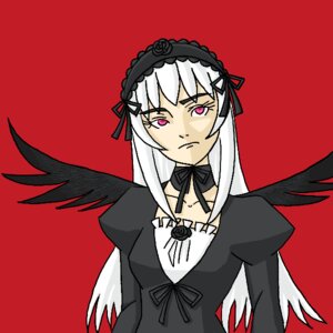 Rating: Safe Score: 0 Tags: 1girl black_dress black_ribbon black_wings collarbone cross-laced_clothes dress flower gothic_lolita hairband image juliet_sleeves lolita_fashion lolita_hairband long_hair long_sleeves looking_at_viewer pink_eyes red_background ribbon rose simple_background solo suigintou upper_body wings User: admin
