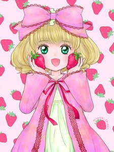 Rating: Safe Score: 0 Tags: 1girl apple blonde_hair bow cherry dress food food_print fruit grapes green_eyes hinaichigo holding_food holding_fruit image looking_at_viewer open_mouth pink_background pink_bow smile solo strawberry strawberry_hair_ornament strawberry_print twintails watermelon User: admin