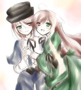 Rating: Safe Score: 0 Tags: 2girls :d blush dress frills green_dress green_eyes hat head_scarf heterochromia holding_hands image interlocked_fingers long_hair long_sleeves looking_at_viewer multiple_girls open_mouth pair red_eyes siblings sisters smile souseiseki suiseiseki twins very_long_hair User: admin