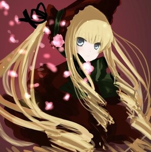 Rating: Safe Score: 0 Tags: 1girl bangs blonde_hair blue_eyes bow bowtie dress green_bow hat image long_hair long_sleeves looking_at_viewer red_dress shinku simple_background solo very_long_hair User: admin