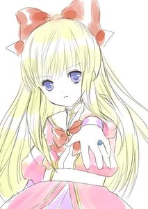 Rating: Safe Score: 0 Tags: 1girl blonde_hair blue_eyes bow dress hair_bow image jewelry long_hair long_sleeves looking_at_viewer red_bow ring shinku simple_background solo striped striped_background vertical_stripes User: admin