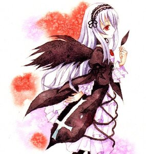 Rating: Safe Score: 0 Tags: 1girl bangs black_dress dress frills hairband image juliet_sleeves long_hair long_sleeves puffy_sleeves red_eyes smile solo standing suigintou very_long_hair wings User: admin