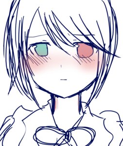 Rating: Safe Score: 0 Tags: 1girl blue_eyes blush eyebrows_visible_through_hair face hair_between_eyes image looking_at_viewer monochrome short_hair simple_background sketch solo souseiseki spot_color white_background User: admin