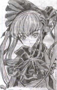 Rating: Safe Score: 0 Tags: 1girl blurry bow dress frills greyscale image long_hair long_sleeves looking_at_viewer monochrome shinku solo twintails upper_body User: admin