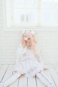 Rating: Safe Score: 0 Tags: 1girl dress flower kirakishou long_hair pink_hair sitting solo white_dress User: admin