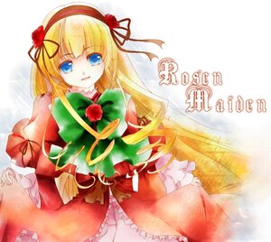 Rating: Safe Score: 0 Tags: 1girl blonde_hair blue_eyes cowboy_shot dress flower image long_hair long_sleeves looking_at_viewer red_dress red_flower red_rose ribbon rose shinku solo very_long_hair User: admin