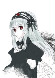 Rating: Safe Score: 0 Tags: 1girl bangs closed_mouth dress flower frills gothic_lolita hairband image lolita_fashion long_hair long_sleeves looking_at_viewer red_eyes ribbon rose solo suigintou upper_body white_background User: admin