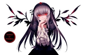 Rating: Safe Score: 0 Tags: 1girl black_dress dress flower frilled_sleeves frills hairband image long_hair long_sleeves looking_at_viewer red_eyes ribbon rose silver_hair solo striped suigintou white_background wings User: admin