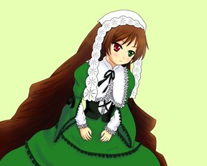 Rating: Safe Score: 0 Tags: 1girl black_ribbon blush brown_hair dress frills green_background green_dress green_eyes heterochromia image long_hair long_sleeves looking_at_viewer red_eyes simple_background solo suiseiseki very_long_hair User: admin