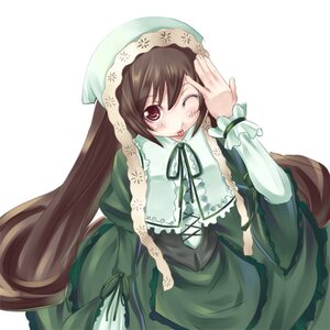 Rating: Safe Score: 0 Tags: 1girl brown_hair dress frills green_dress head_scarf image long_hair long_sleeves looking_at_viewer one_eye_closed ribbon solo suiseiseki tongue tongue_out twintails very_long_hair User: admin