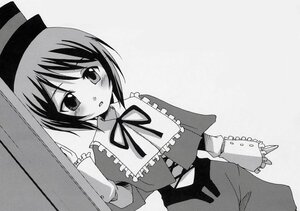 Rating: Safe Score: 0 Tags: 1girl :o blush capelet dress frills greyscale hat image long_sleeves looking_at_viewer monochrome short_hair solo souseiseki User: admin