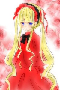 Rating: Safe Score: 0 Tags: 1girl blonde_hair blue_eyes blush bow bowtie capelet dress flower image long_hair long_sleeves looking_at_viewer red_dress red_flower red_rose rose shinku solo twintails very_long_hair User: admin