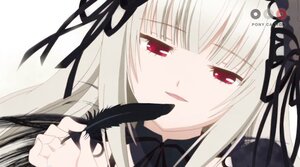 Rating: Safe Score: 0 Tags: 1girl bangs black_ribbon black_wings detached_collar face feathers flower hairband long_hair looking_at_viewer red_eyes ribbon rose silver_hair simple_background smile solo suigintou User: admin