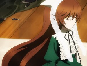 Rating: Safe Score: 0 Tags: 1girl black_ribbon brown_hair closed_eyes dress frills green_dress image long_sleeves ribbon short_hair solo suiseiseki User: admin