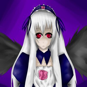 Rating: Safe Score: 0 Tags: 1girl black_wings detached_collar dress flower hairband image long_hair long_sleeves looking_at_viewer puffy_sleeves purple_background red_eyes rose silver_hair simple_background solo suigintou upper_body wings User: admin