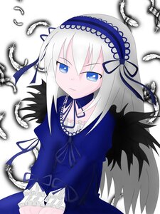 Rating: Safe Score: 0 Tags: 1girl bird black_feathers black_wings blue_eyes dove dress feathered_wings feathers flower frills hairband image long_hair ribbon seagull silver_hair solo suigintou white_feathers wings User: admin