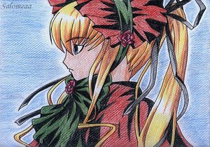 Rating: Safe Score: 0 Tags: 1girl blonde_hair blue_eyes bow flower halftone halftone_background image long_hair polka_dot profile red_flower red_rose ribbon rose shinku solo twintails upper_body User: admin