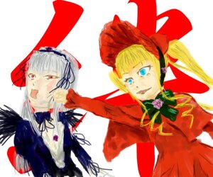 Rating: Safe Score: 0 Tags: 2girls black_wings blonde_hair blue_eyes bonnet dress image long_hair long_sleeves multiple_girls pair red_dress shinku suigintou twintails wings User: admin