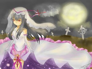 Rating: Safe Score: 0 Tags: 1girl bare_shoulders bridal_veil dress elbow_gloves full_moon gloves image long_hair moon red_eyes signature solo suigintou veil User: admin