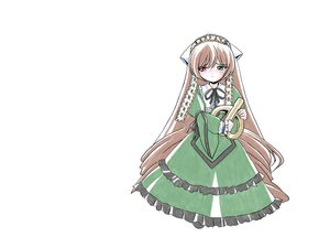 Rating: Safe Score: 0 Tags: 1girl blush brown_hair dress frills green_dress green_eyes heterochromia image long_hair long_sleeves looking_at_viewer red_eyes ribbon simple_background solo suiseiseki very_long_hair white_background User: admin