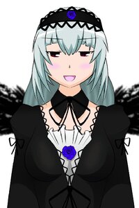 Rating: Safe Score: 0 Tags: 1girl black_dress blue_flower blue_rose blush dress flower frills hairband image lolita_fashion lolita_hairband long_hair long_sleeves looking_at_viewer open_mouth red_eyes rose silver_hair simple_background smile solo suigintou upper_body white_background User: admin